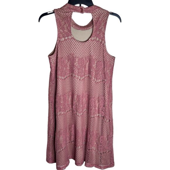 Dina Be Crochet Sleeveless Dress Sz L Rose Beige Lining Keyhole Back Button - Picture 2 of 8